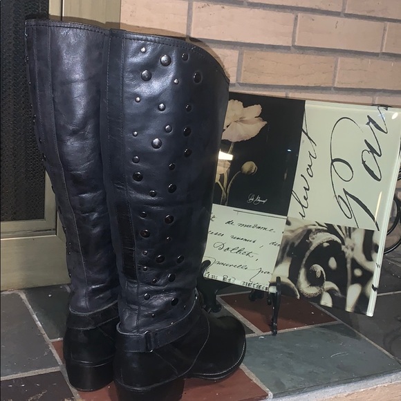 Libby Edelman Tall Riding Boots Size 8 Black Stud DB1 - Picture 6 of 16